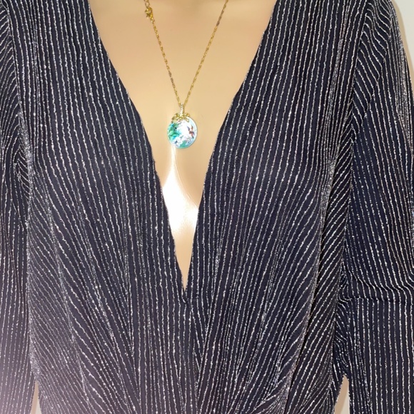 NWT Forever 21 Black with Silver Metallic Stripes Pant Set - Picture 4 of 4